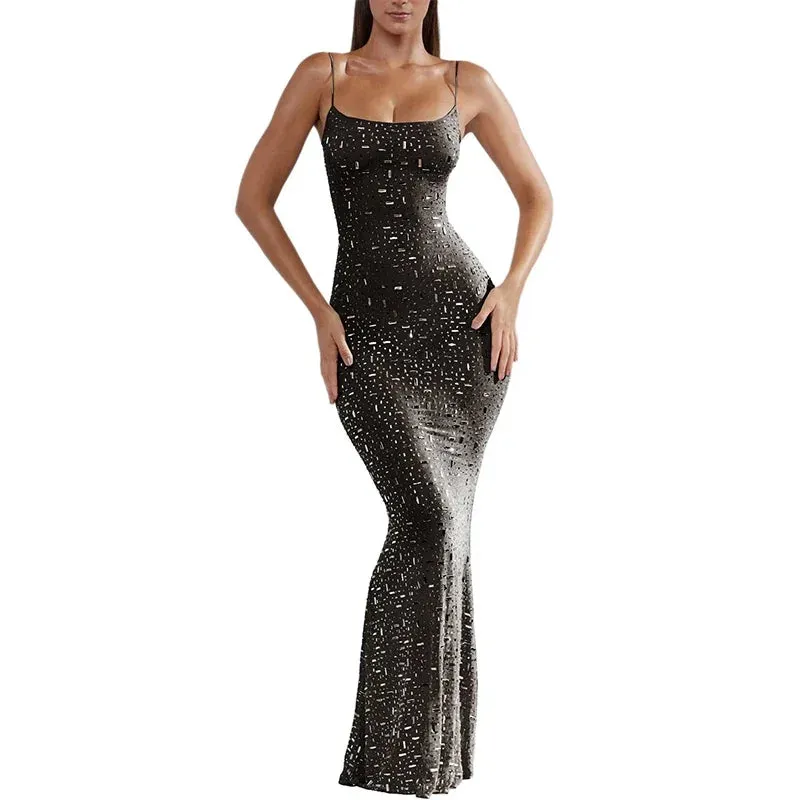 Sequined Sexy Strap Evening Dress Women Diamond Sleeveless Slim Hip Package Tube Top Shinny Dresses 2023 Party Bodycon Robe