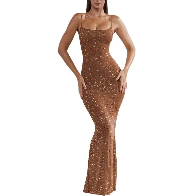 Sequined Sexy Strap Evening Dress Women Diamond Sleeveless Slim Hip Package Tube Top Shinny Dresses 2023 Party Bodycon Robe