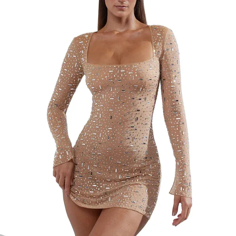 Sequined Sexy Strap Evening Dress Women Diamond Sleeveless Slim Hip Package Tube Top Shinny Dresses 2023 Party Bodycon Robe