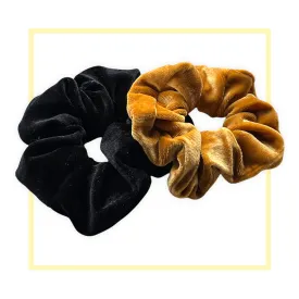 Set 2 scrunchies haarelastieken velvet zwart/goud