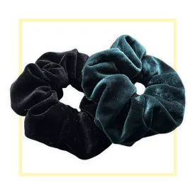 Set 2 scrunchies haarelastieken velvet zwart/petrol