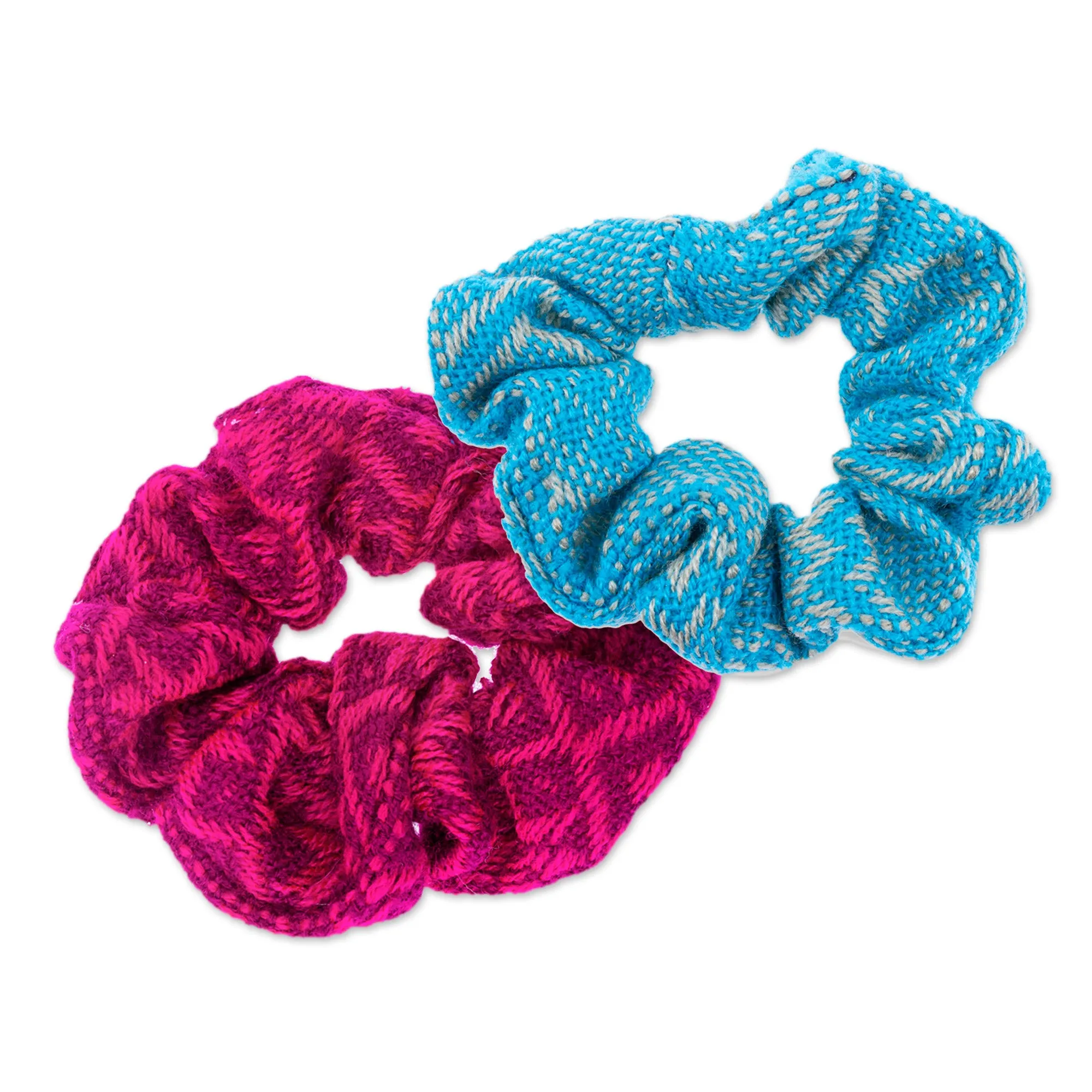 Set of 2 Embroidered Cotton Hair Scrunchies (Assorted) - Daily Style | NOVICA