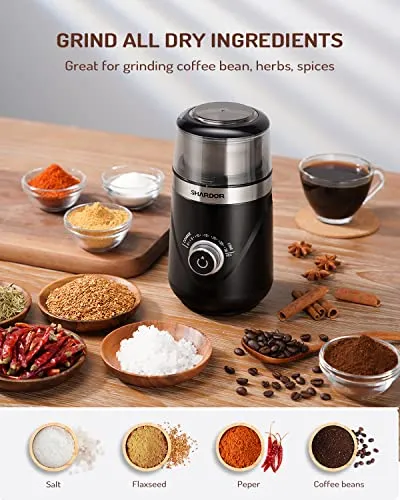 SHARD OR Stainless Steel Electric Adjustable Coffee & Spice Grinder with Removable Bowl