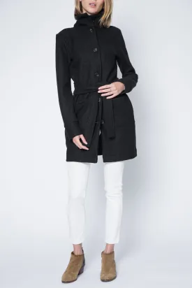 Sherry Botton Straight Collar Merino Wool Coat with Front Pockets