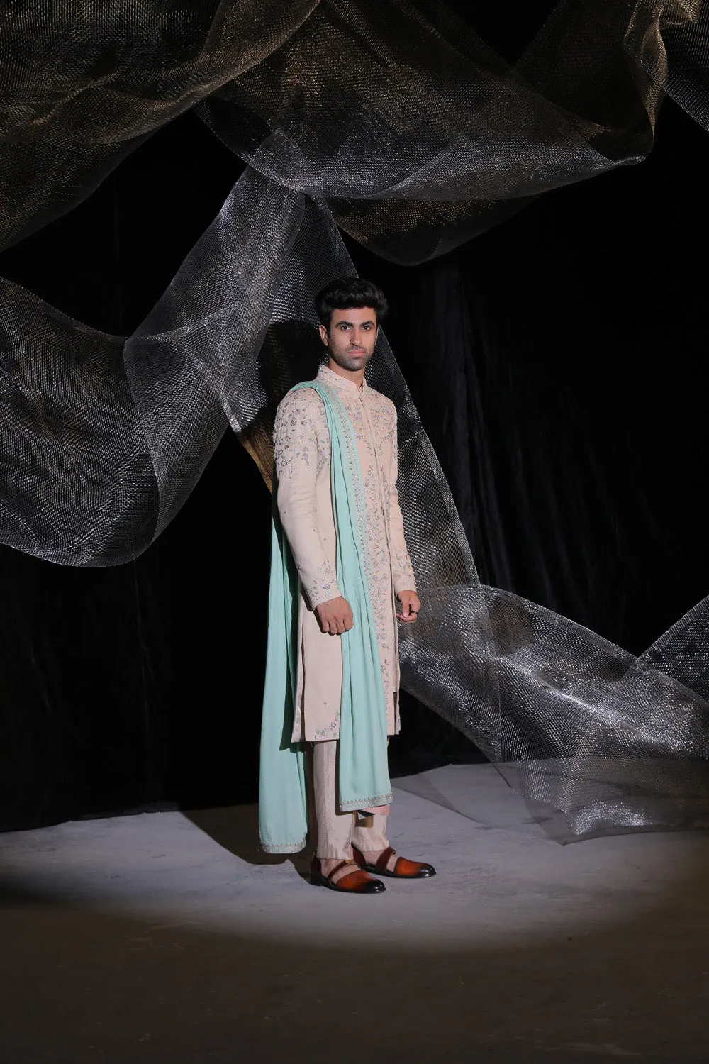 Sherwani With Multi Colour Resham And Dabka Work