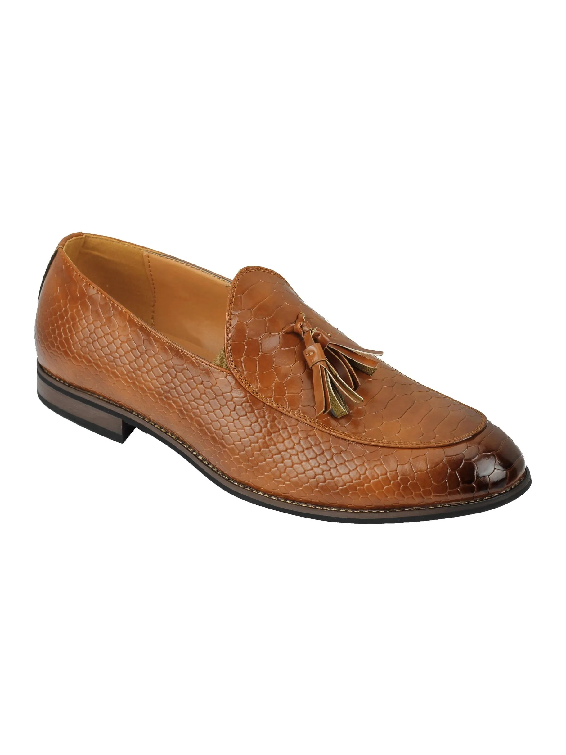 SHINY FAUX LEATHER PRINTED TASSEL LOAFERS