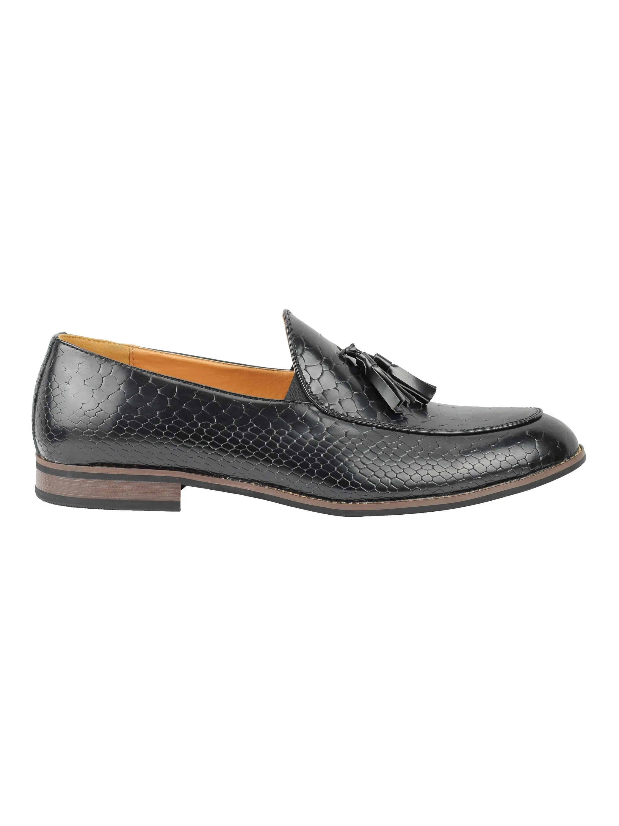 SHINY FAUX LEATHER PRINTED TASSEL LOAFERS