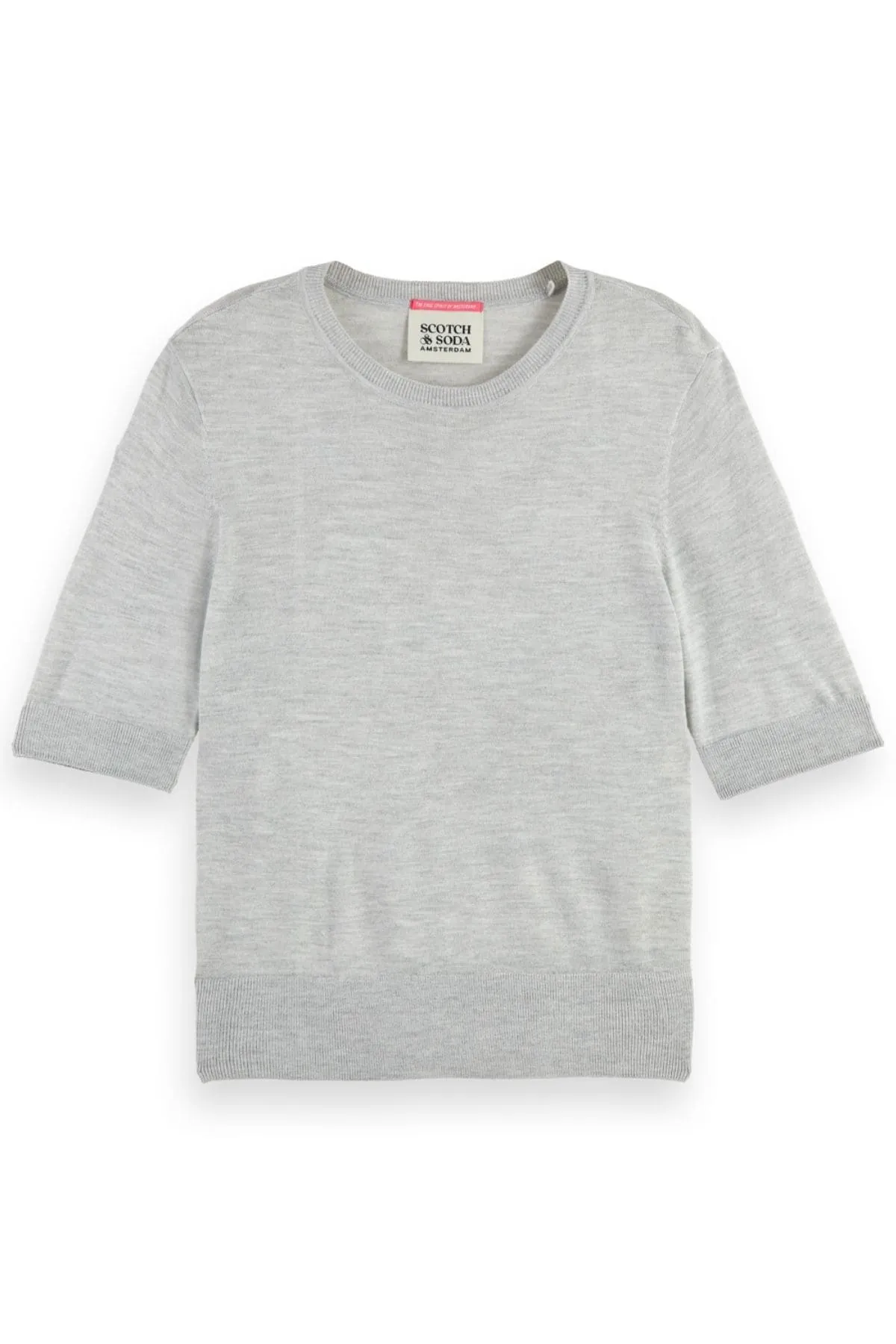 SHORT SLEEVED CREW NECK PULLOVER GREY MELANGE