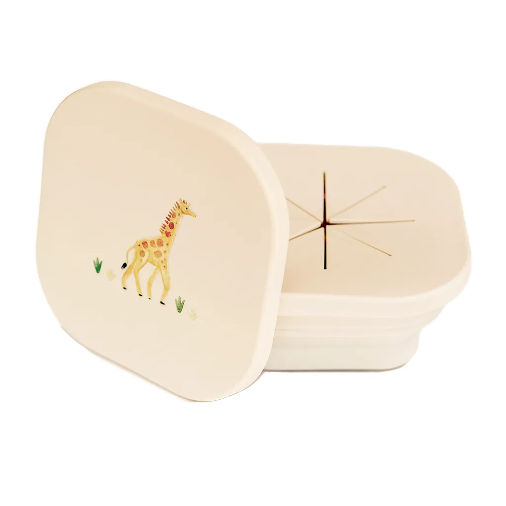 Silicone Collapsible Snack Bowl Safari Warm Cream