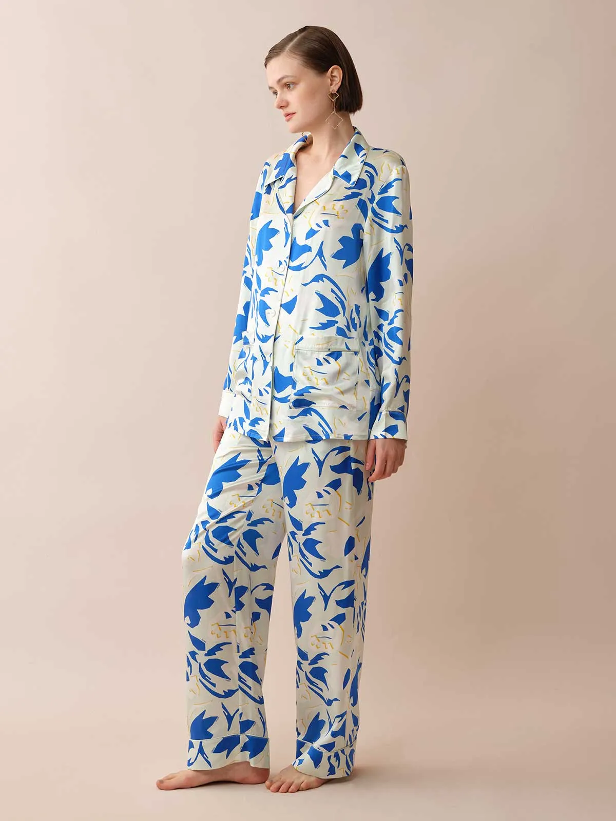 SILKINC Blue Lotus Long Sleeve Pajama Set