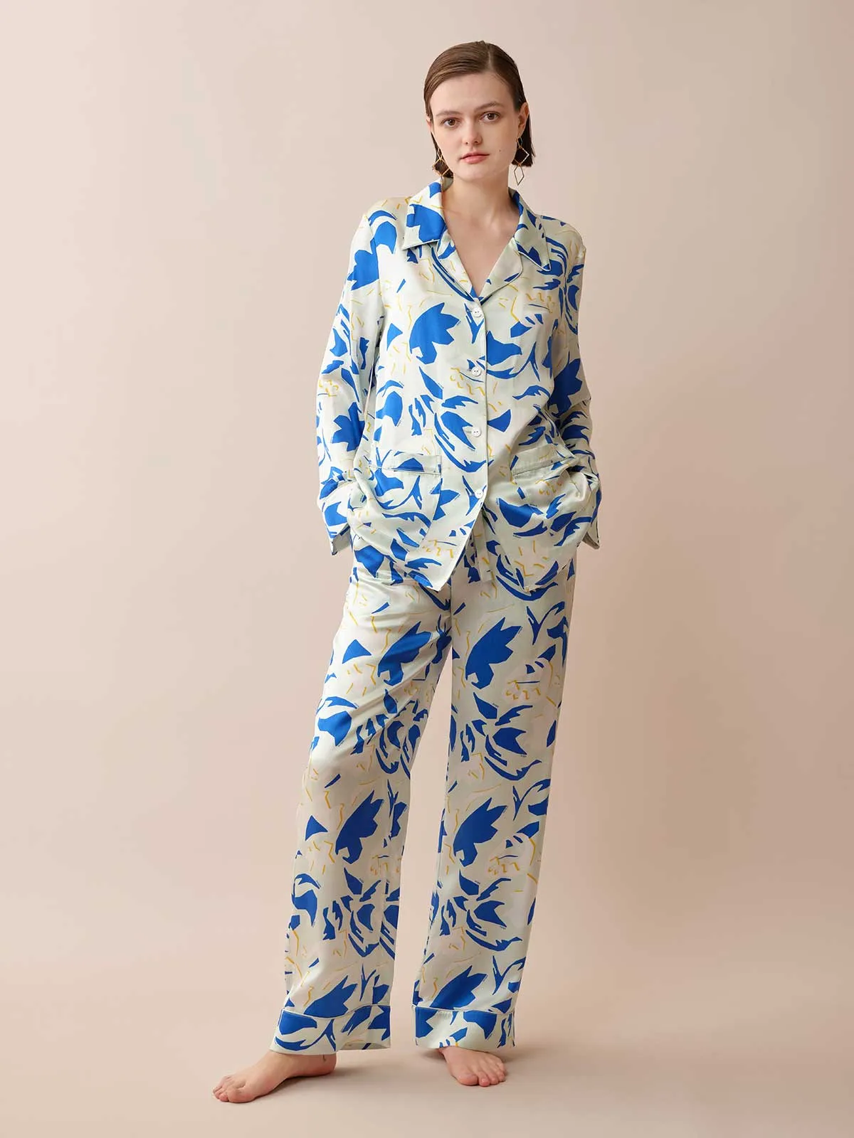 SILKINC Blue Lotus Long Sleeve Pajama Set