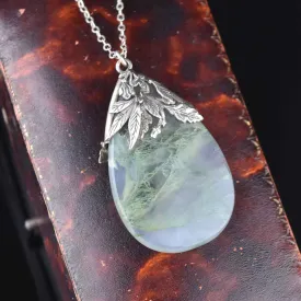 Silver Art Deco Moss Agate Brooch Pendant Necklace