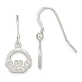 Silver Diamond Cut Claddagh Dangle Earrings