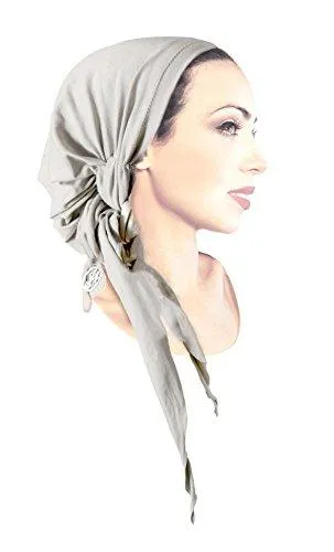 Silver Gray Pre-tied Head-scarf With Metallic Sparkle Finish! Soft Cotton Boho Chic ShariRose (Silver gray long - 340)