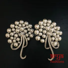 Silver Pearl Cubic Zirconia Designer Studs