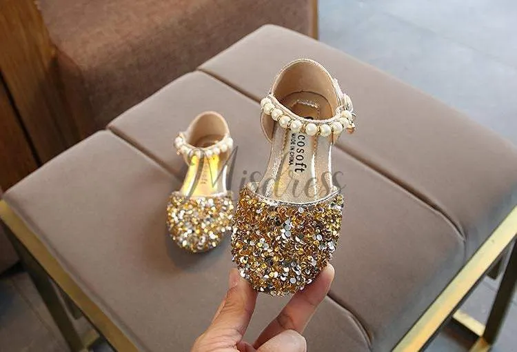 Silver/Gold/Pink Beaded Flower Girl Shoes Baby Dancing Kids Sandals Wedding Shoes