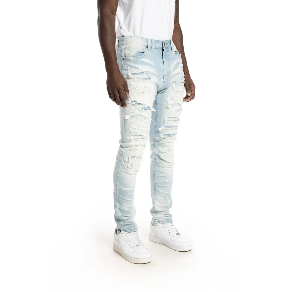 Sim Tapered Heavy Rip And Repaired Jeans - Speckle Blue