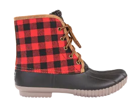 Simply Southern Red Buffalo Plaid Lace Up Duck Boots