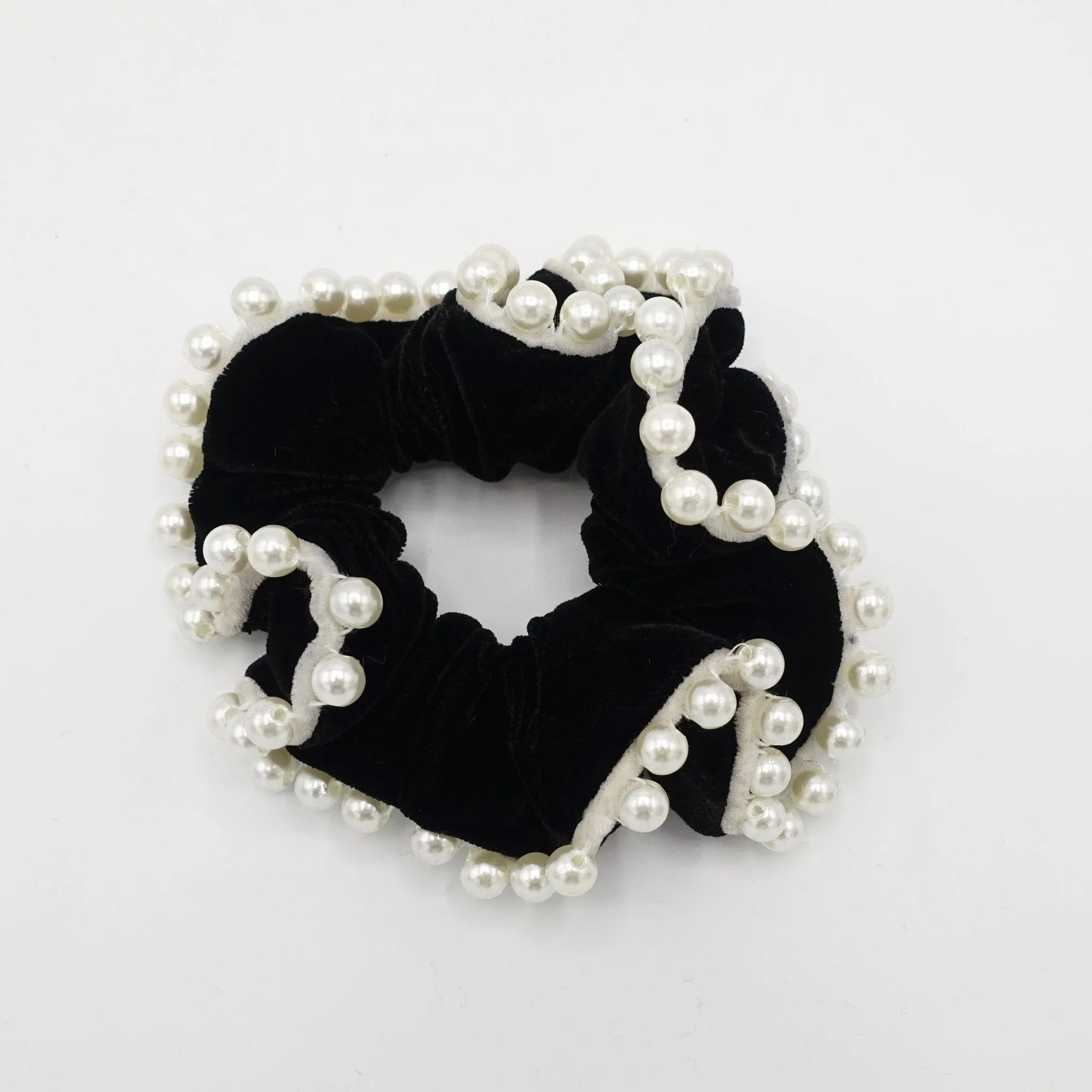 sleek pearl ball trim silk velvet scrunchies decorated hair elastic scrunchy women hair accessories