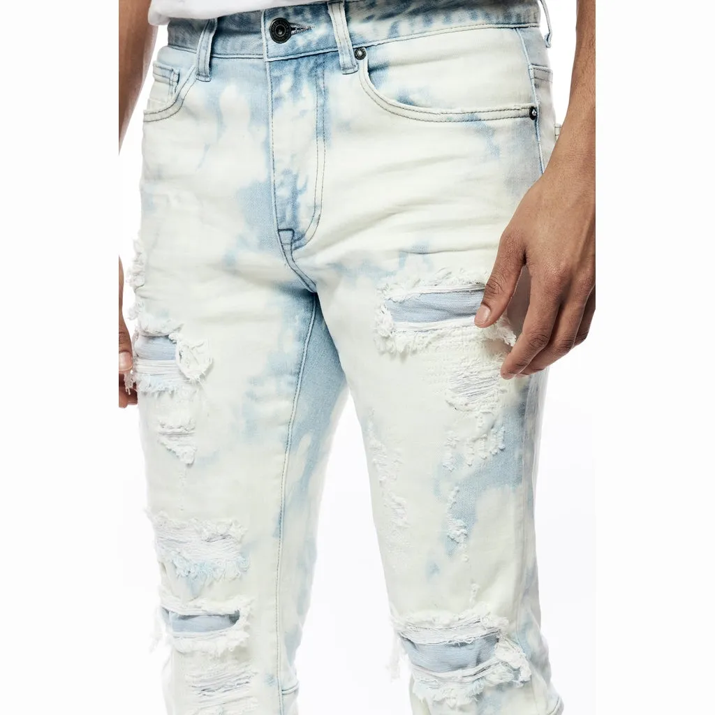 Slim Bleach Washed Rip & Repaired Jeans - Billie Blue