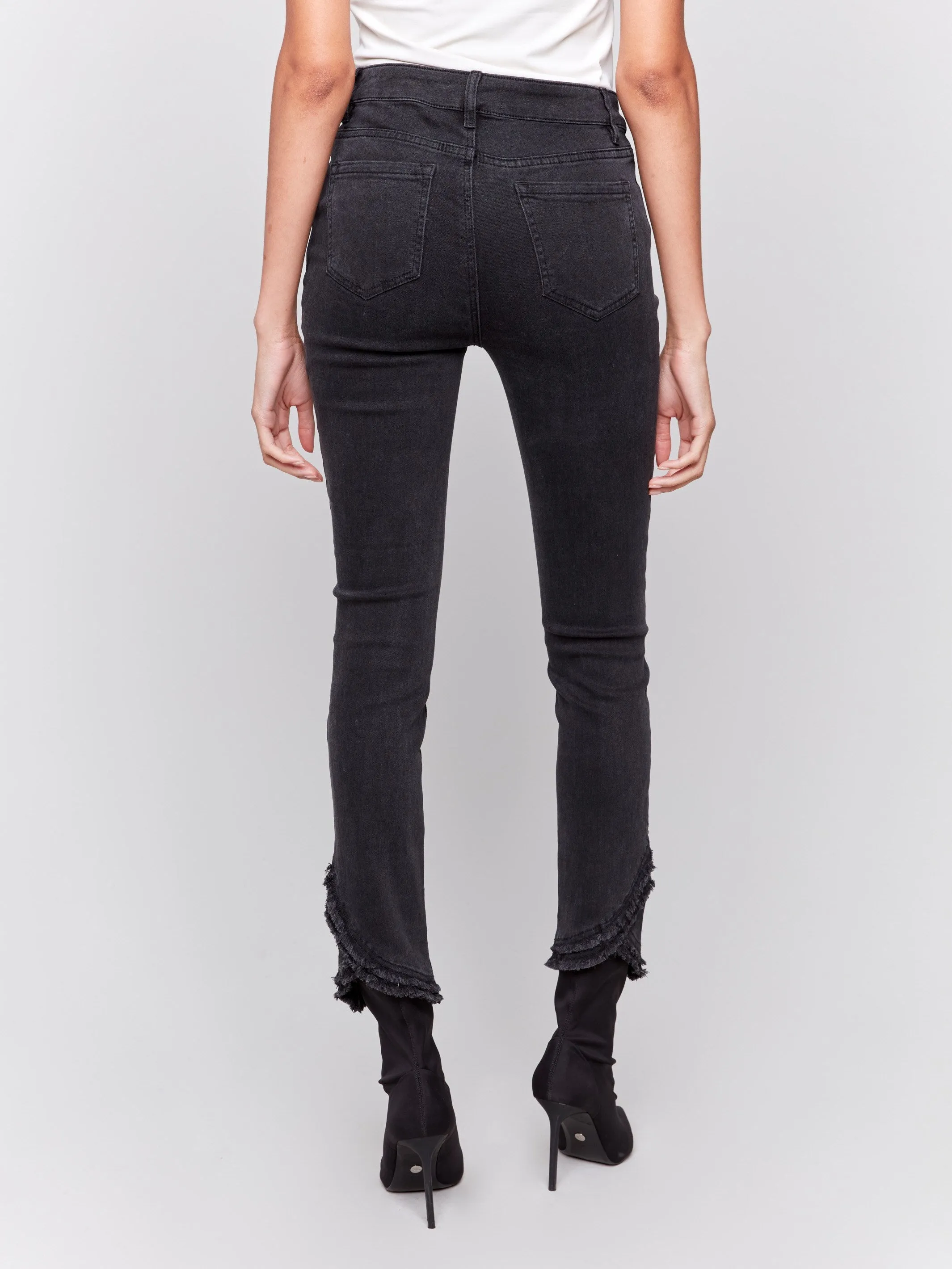 Slim Fit Jeans with Frayed Tulip Hem - Charcoal