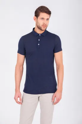 Slim Fit Plain Polo T-shirt, Navy