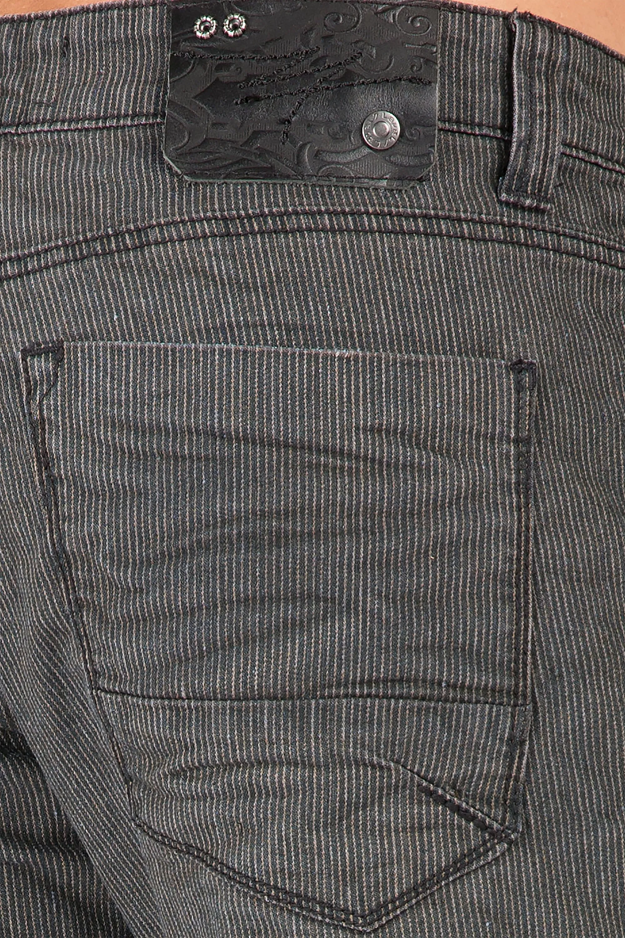 Slim Straight Premium Black Stretch Woven Vintage Wash Signature 5 pocket jeans Thin Textured Stripe