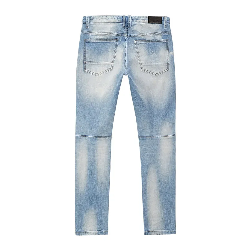 Slim Tapered Rip & Repaired Jeans - Lowell Blue