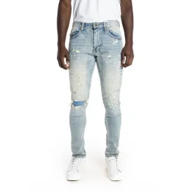 Slim Tapered Rip And Repair Jeans - Bowery Blue