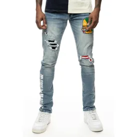 Slim Tapered Tiger Patch Jeans - Orient Blue