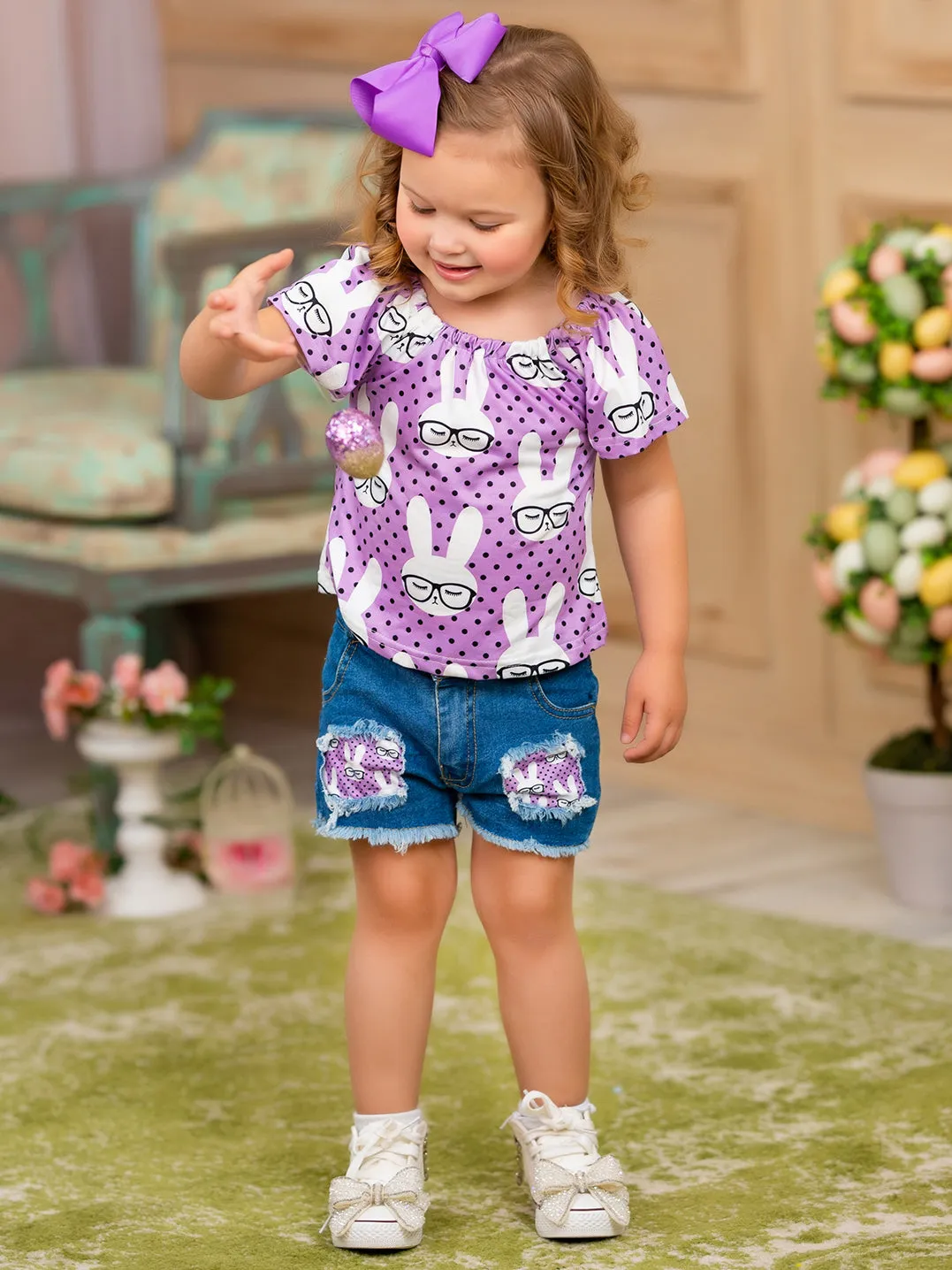 Smart Bunnies Polka Dot Denim Shorts Set