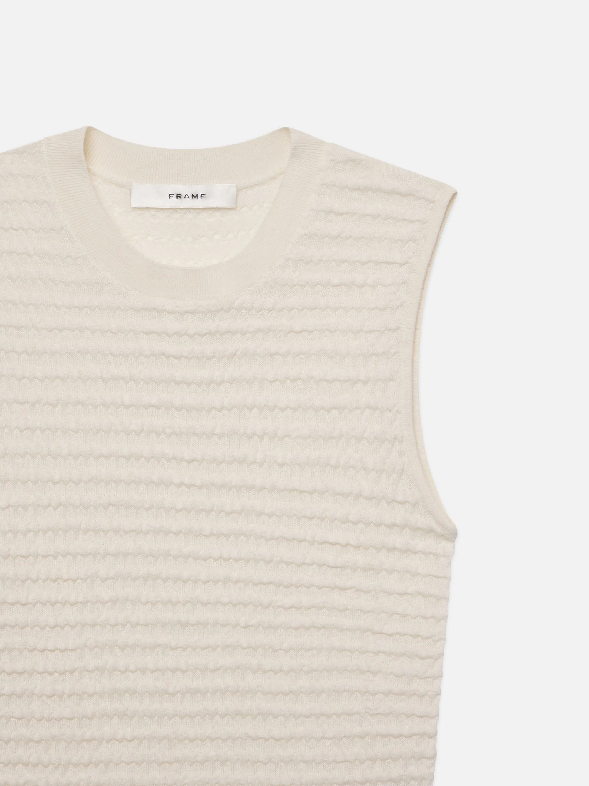 Smocked Sleeveless Crewneck -- White