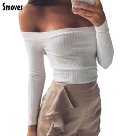 Smoves Sexy Off Shoulder Women Knitted Sweater Tops.