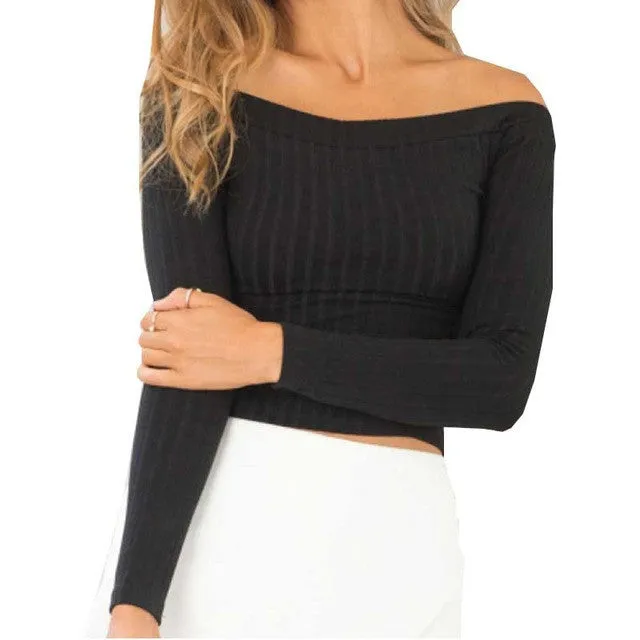 Smoves Sexy Off Shoulder Women Knitted Sweater Tops.