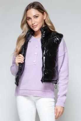 Snobbish Zip Up Turtleneck Shiny Quilted Vest