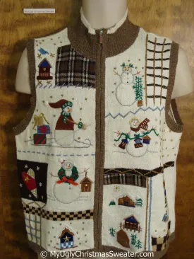 Snowmen Plaid Themed Ugly Christmas Sweater Vest