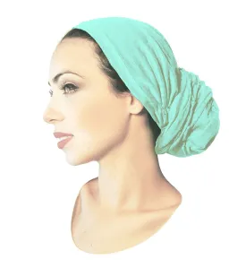 Soft Mint Pre-tied Headcovering Cotton Bandana Tichel Head-scarf ShariRose (Soft Mint Long - 030)