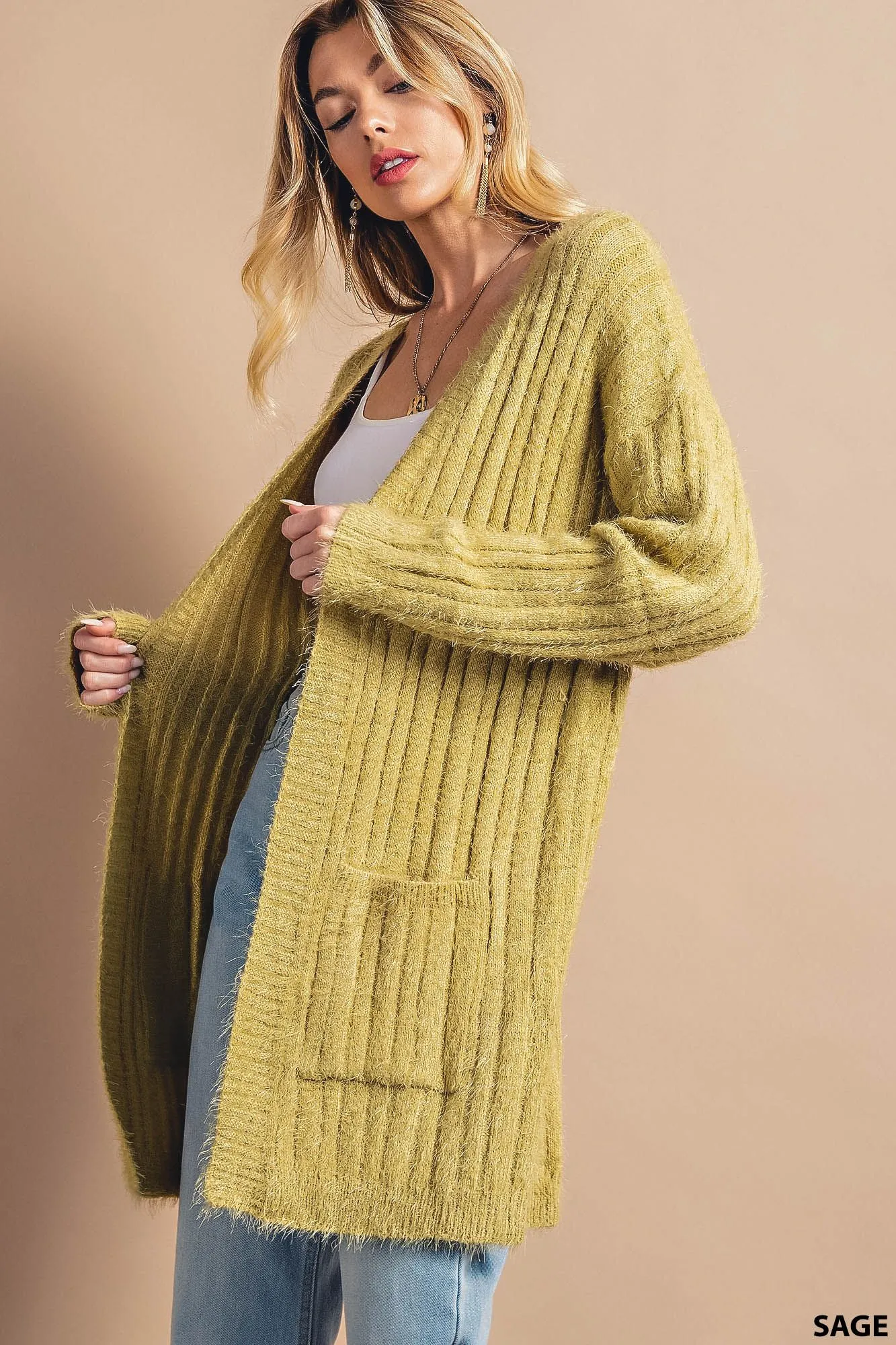 Soft Open Cardigan - sage