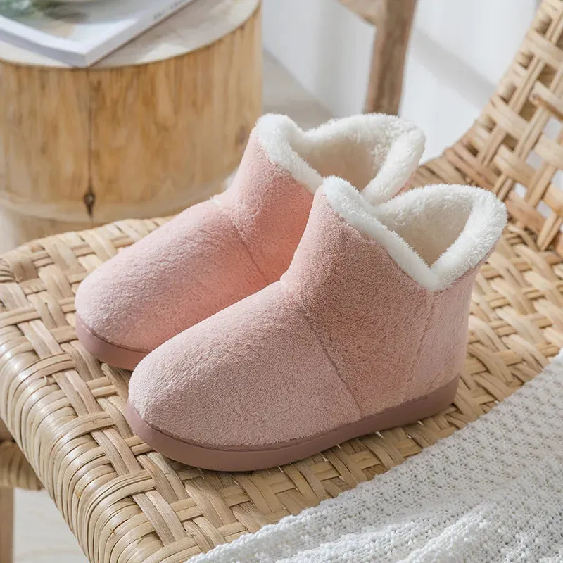 Sohiwoo Women Winter Slippers Warm Plush Slip-on Couples Home Floor Shoes Anti-slip Comfortable Flats Female Soft Faux Fur Boots