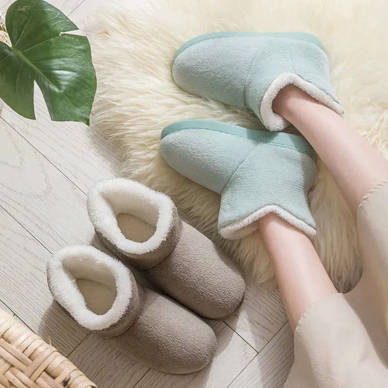 Sohiwoo Women Winter Slippers Warm Plush Slip-on Couples Home Floor Shoes Anti-slip Comfortable Flats Female Soft Faux Fur Boots