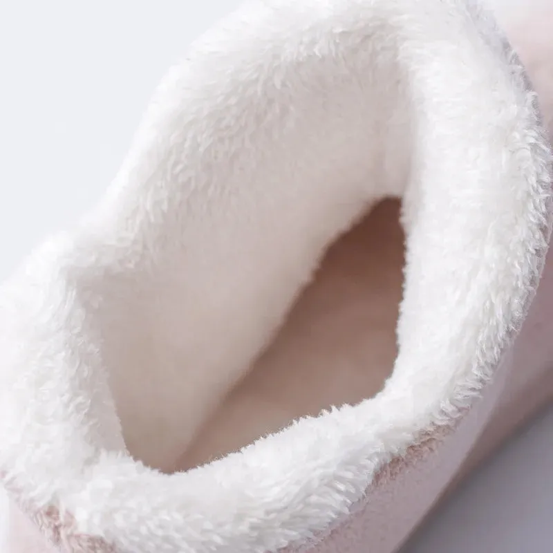 Sohiwoo Women Winter Slippers Warm Plush Slip-on Couples Home Floor Shoes Anti-slip Comfortable Flats Female Soft Faux Fur Boots