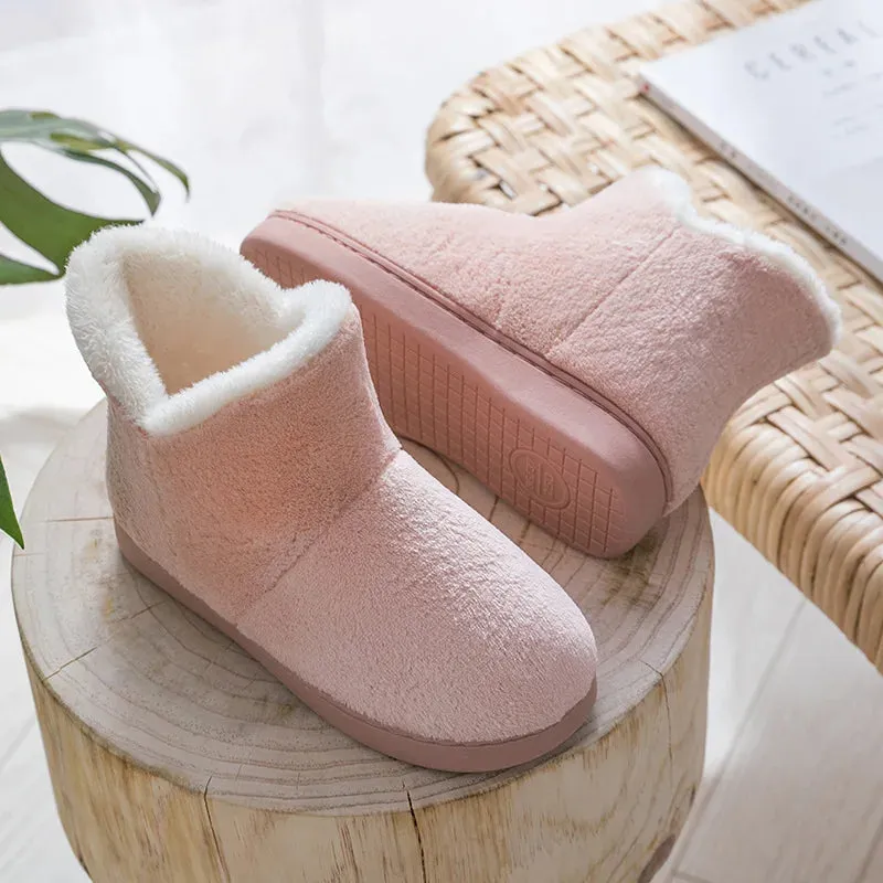 Sohiwoo Women Winter Slippers Warm Plush Slip-on Couples Home Floor Shoes Anti-slip Comfortable Flats Female Soft Faux Fur Boots