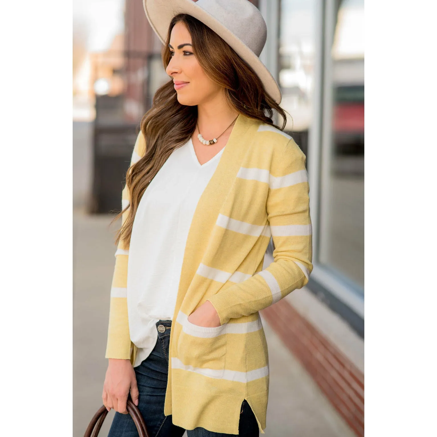 Solid Trim Stripe Cardigan