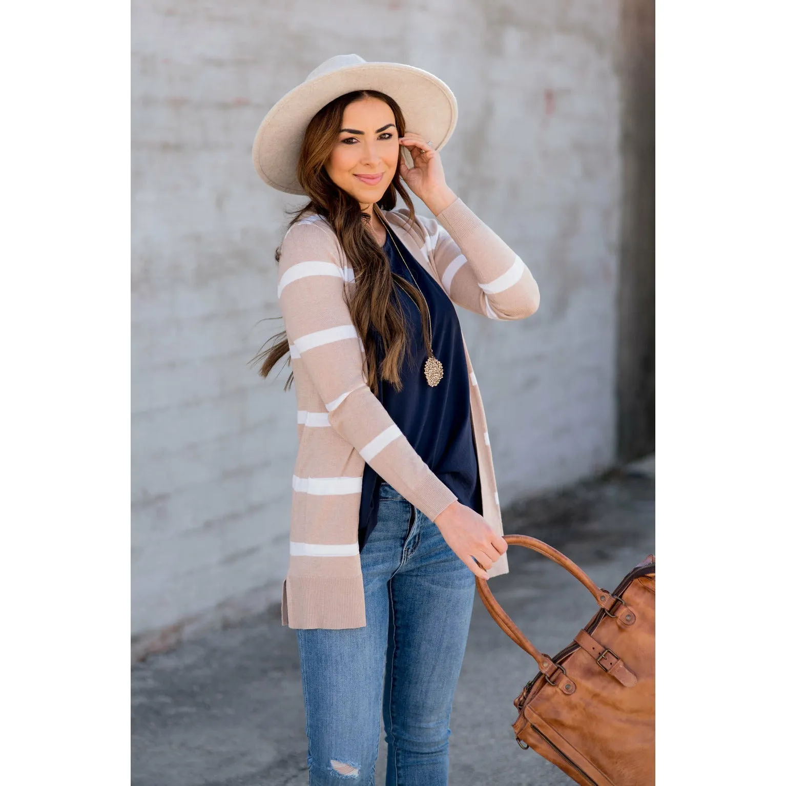 Solid Trim Stripe Cardigan