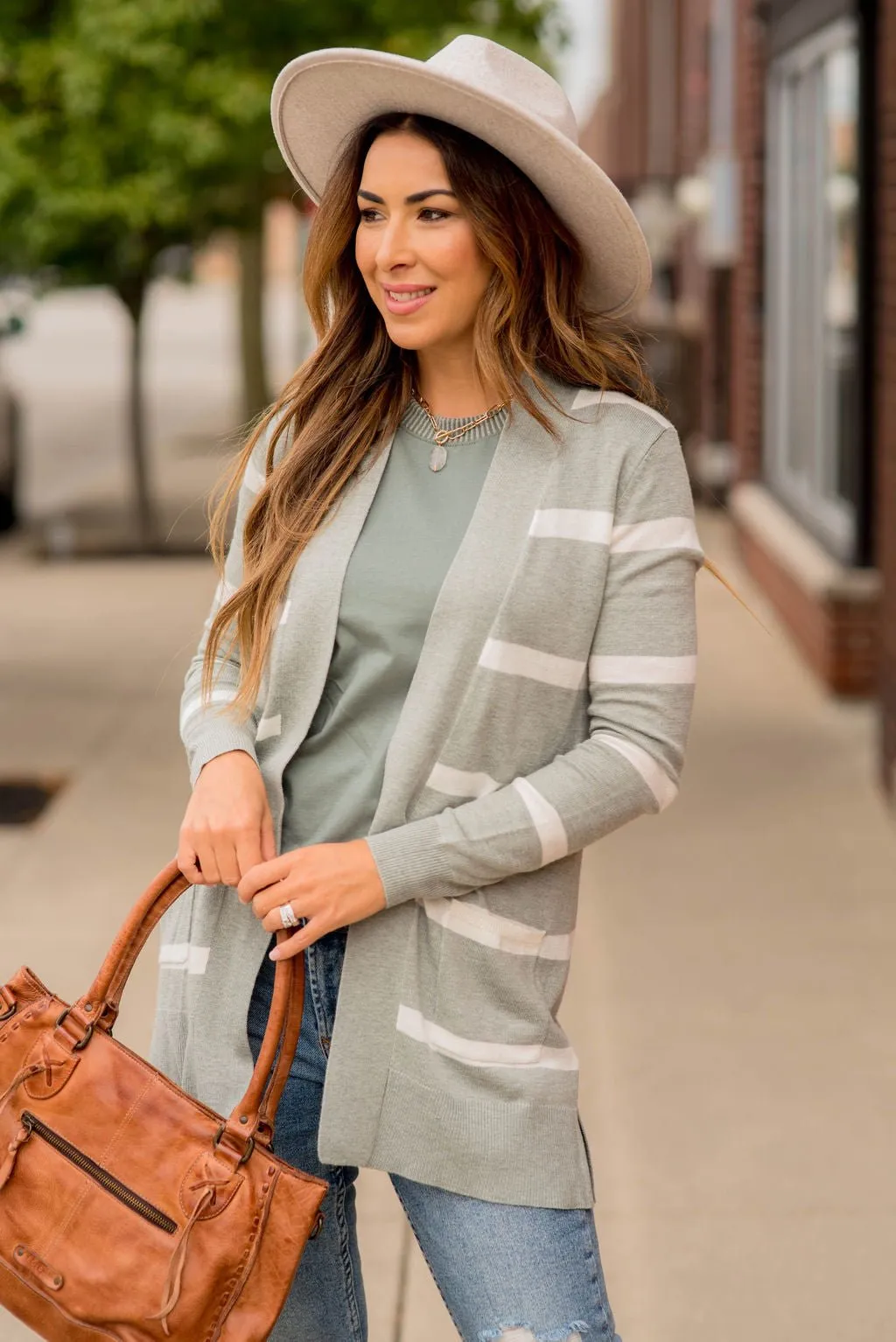 Solid Trim Stripe Cardigan