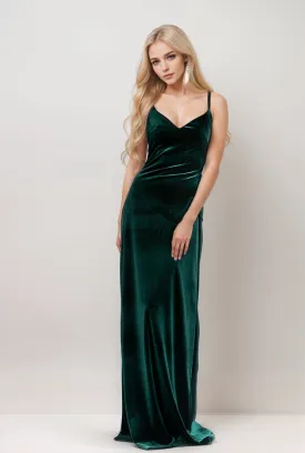 Spaghetti-straps crisscross back fit and flare long Velvet Dress