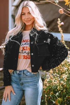 Sparkle Black Sequin Denim Jacket