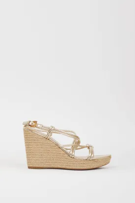 Sport Gold Leather & Espadrille Wedge Sandal