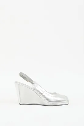 Sport Silver Metallic Leather Slingback Wedge Heel