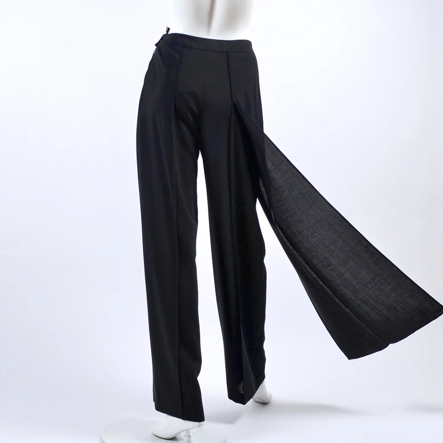 SS 1999 Chanel Wool Pants w/ High Waist & Side Flyaway Panel Deadstock